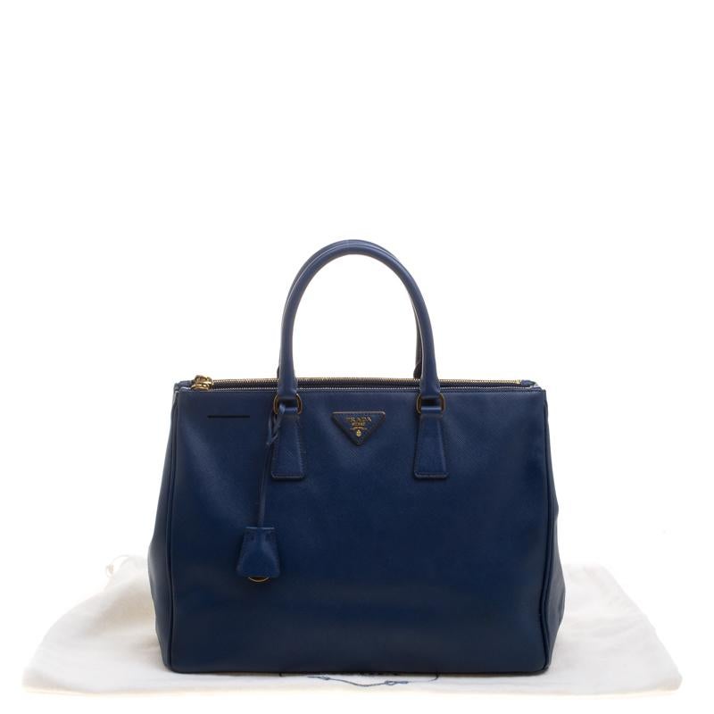 Prada Blue Saffiano Lux Leather Large Double Zip Tote 5