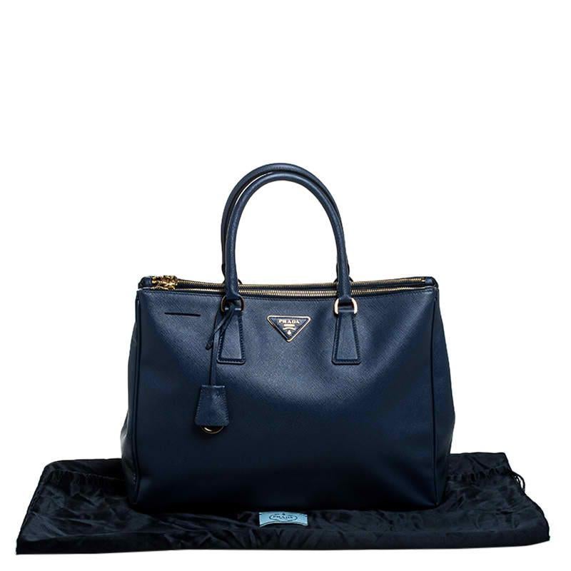 Prada Blue Saffiano Lux Leather Large Double Zip Tote 6