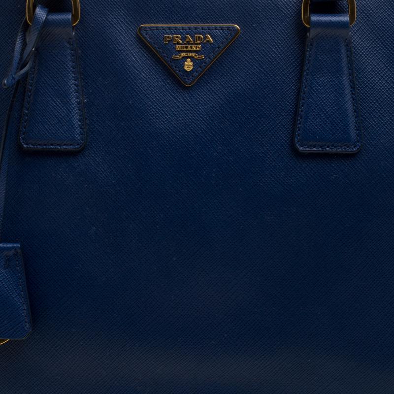 Women's Prada Blue Saffiano Lux Leather Large Double Zip Tote