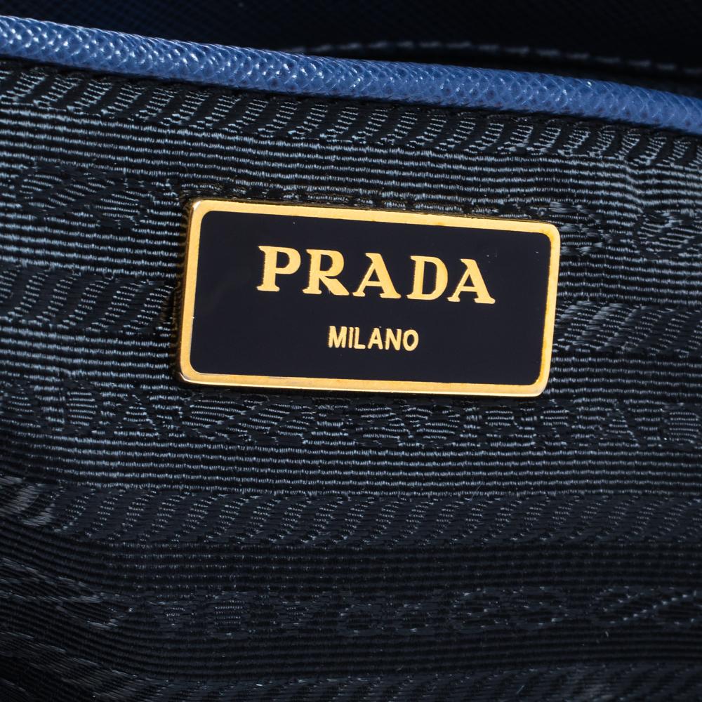 Prada Blue Saffiano Lux Leather Large Double Zip Tote 2