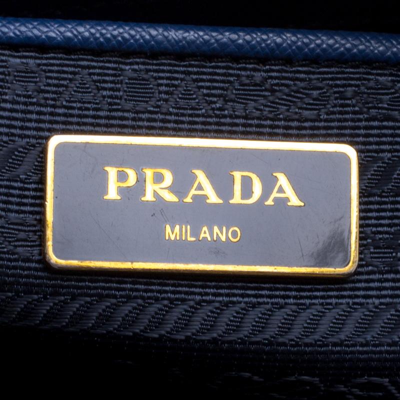 Prada Blue Saffiano Lux Leather Large Double Zip Tote 1