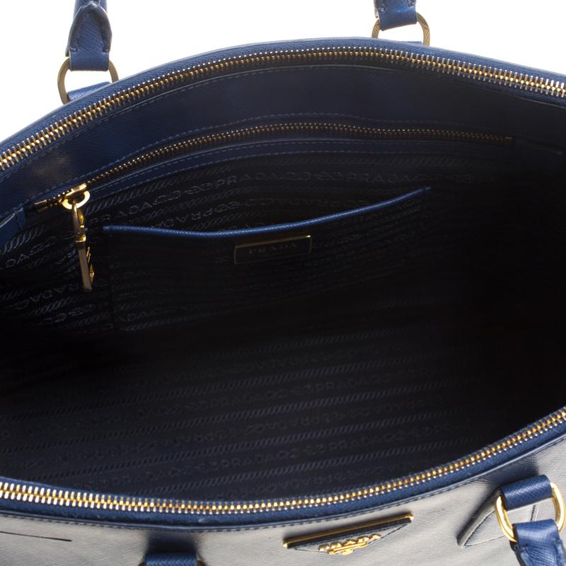 Prada Blue Saffiano Lux Leather Large Double Zip Tote 1