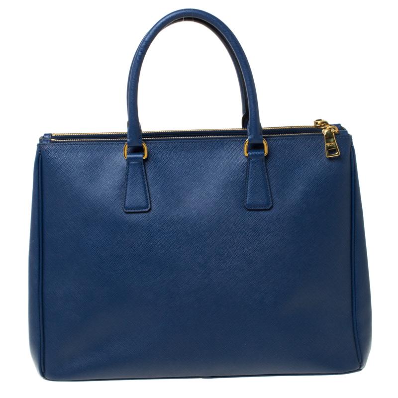 Prada Blue Saffiano Lux Leather Large Double Zip Tote 3