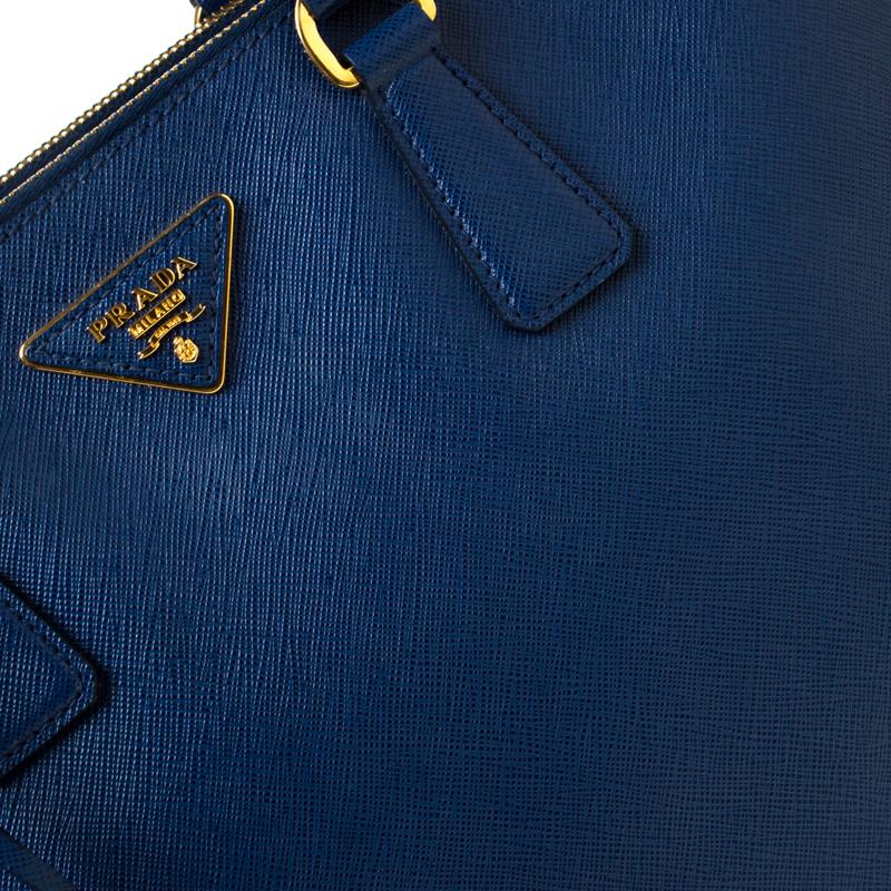 Prada Blue Saffiano Lux Leather Large Double Zip Tote 4