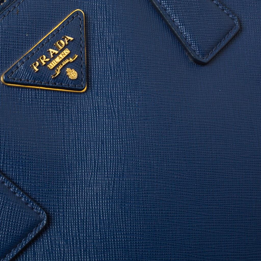 Prada Blue Saffiano Lux Leather Large Double Zip Tote 4
