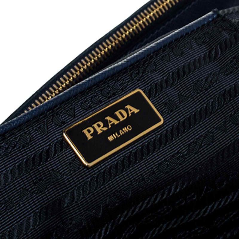 Prada Blue Saffiano Lux Leather Large Double Zip Tote 4