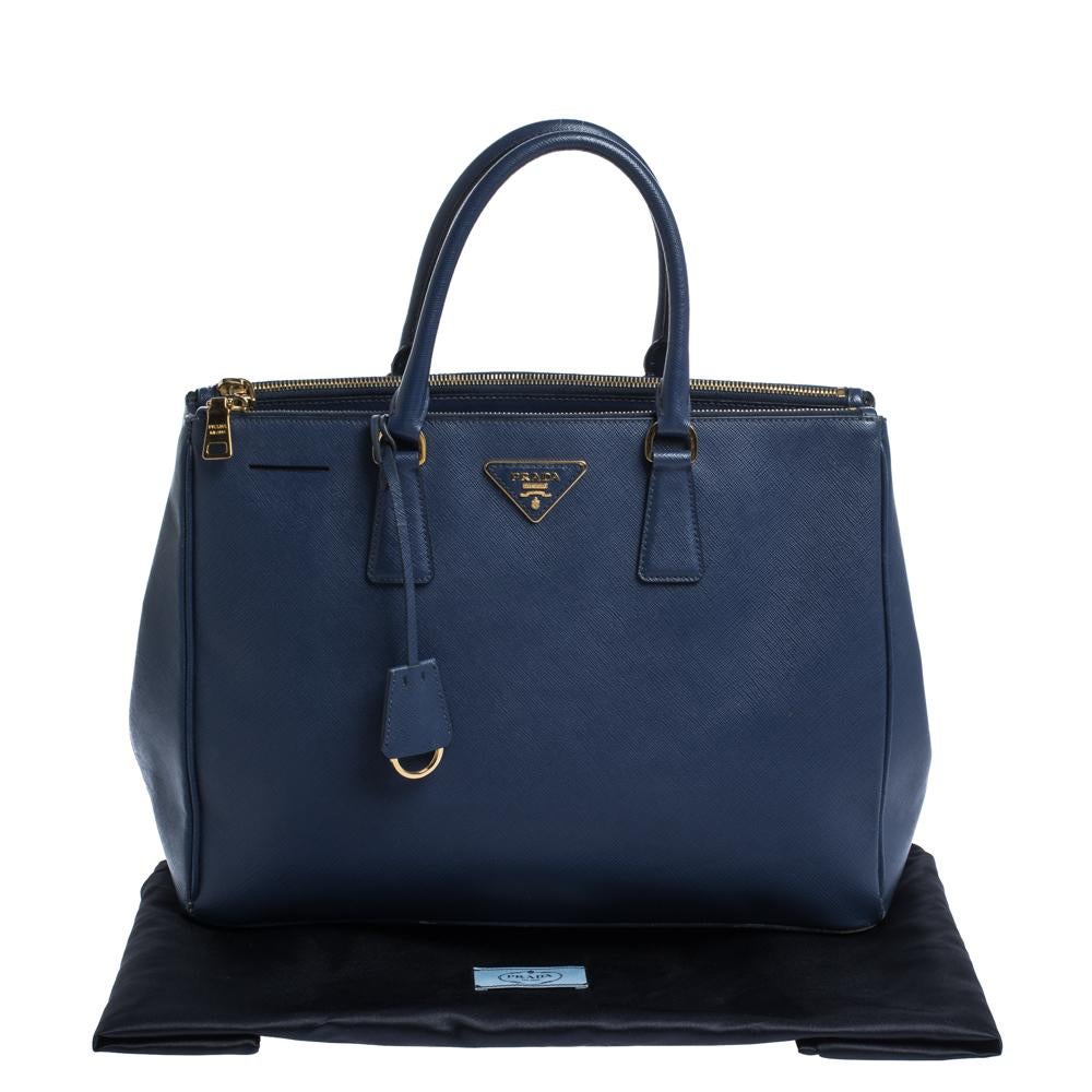Prada Blue Saffiano Lux Leather Large Double Zip Tote 5