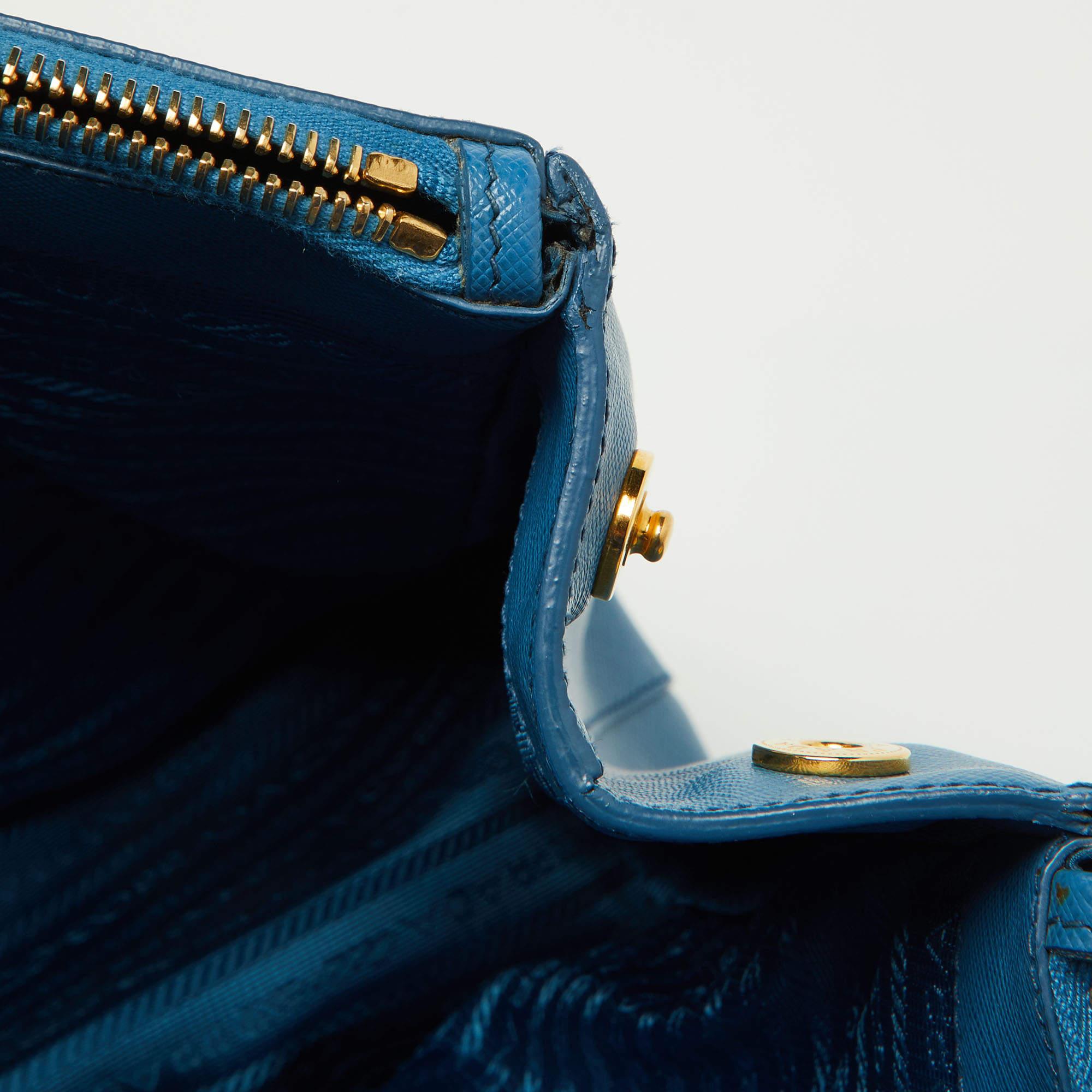Prada Blue Saffiano Lux Leather Large Galleria Double Zip Tote 6