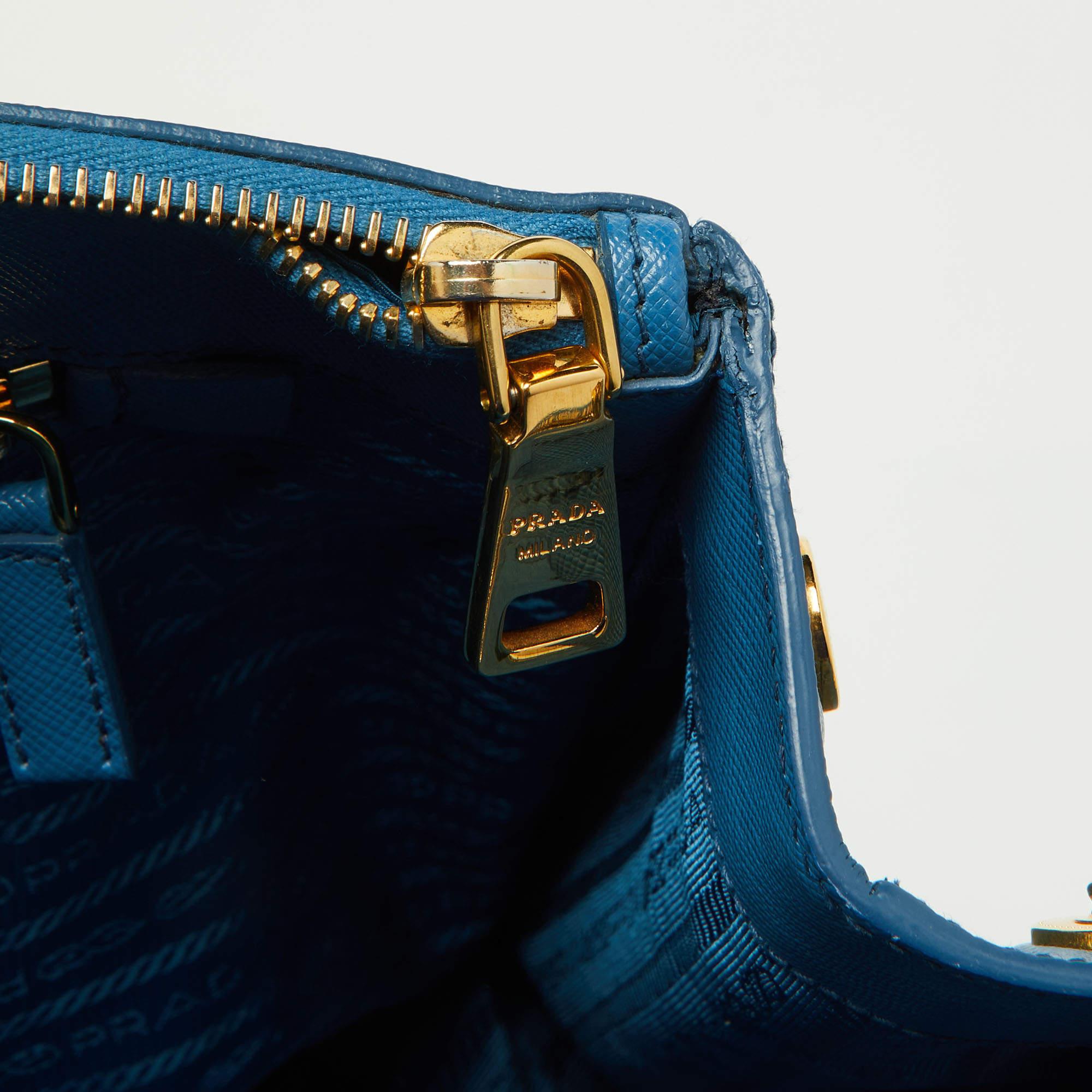 Prada Blue Saffiano Lux Leather Large Galleria Double Zip Tote 8