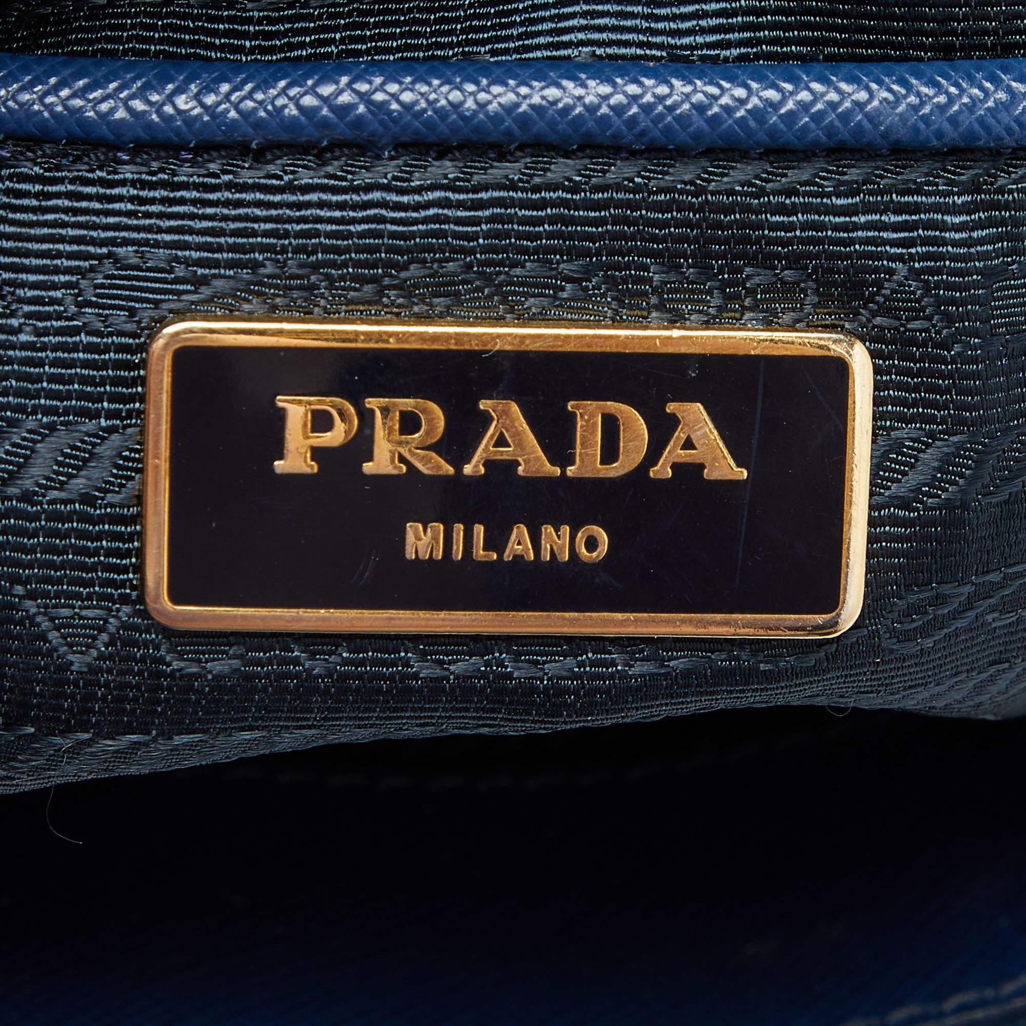 Prada Blue Saffiano Lux Leather Large Galleria Double Zip Tote For Sale 8