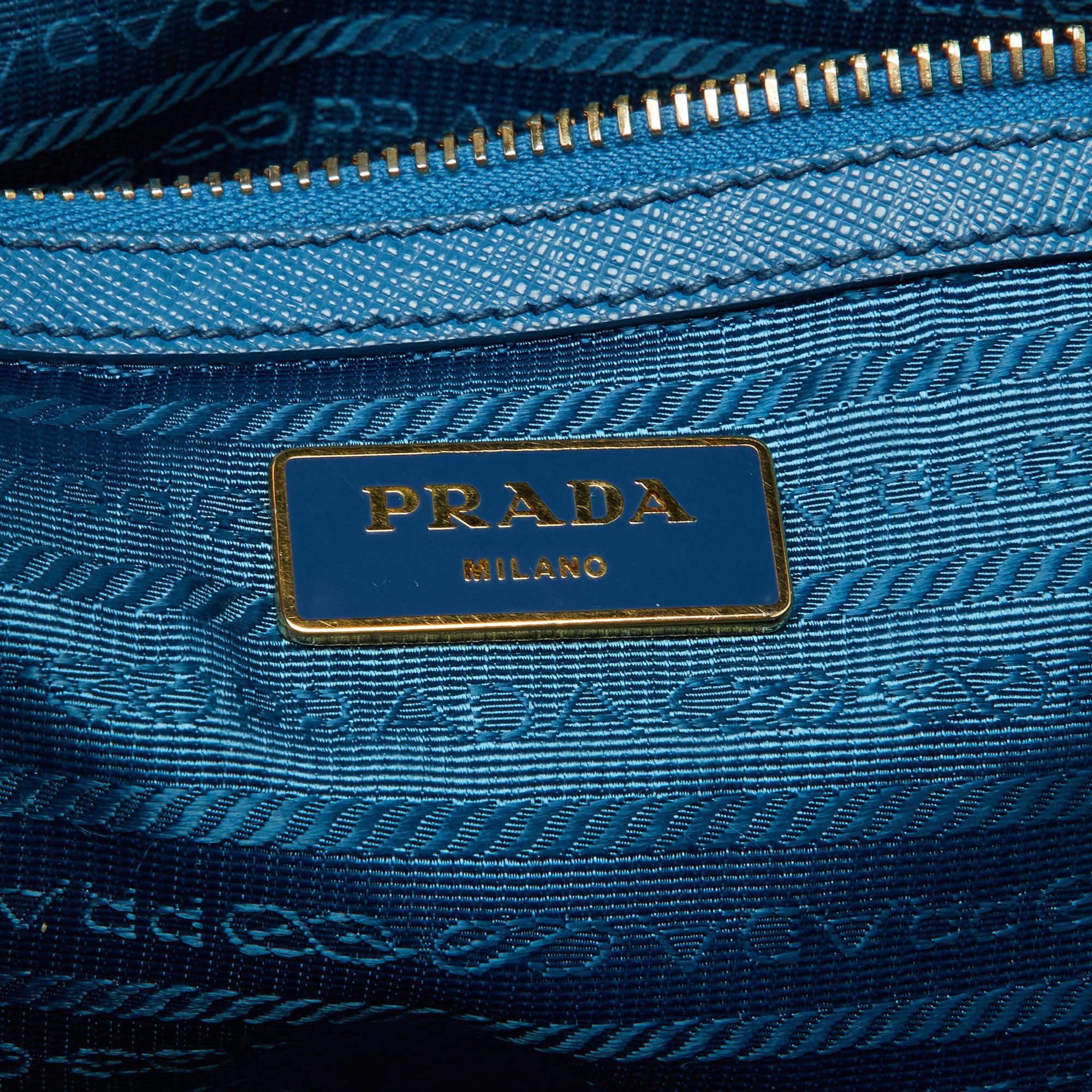 Prada Blue Saffiano Lux Leather Large Galleria Double Zip Tote For Sale 9