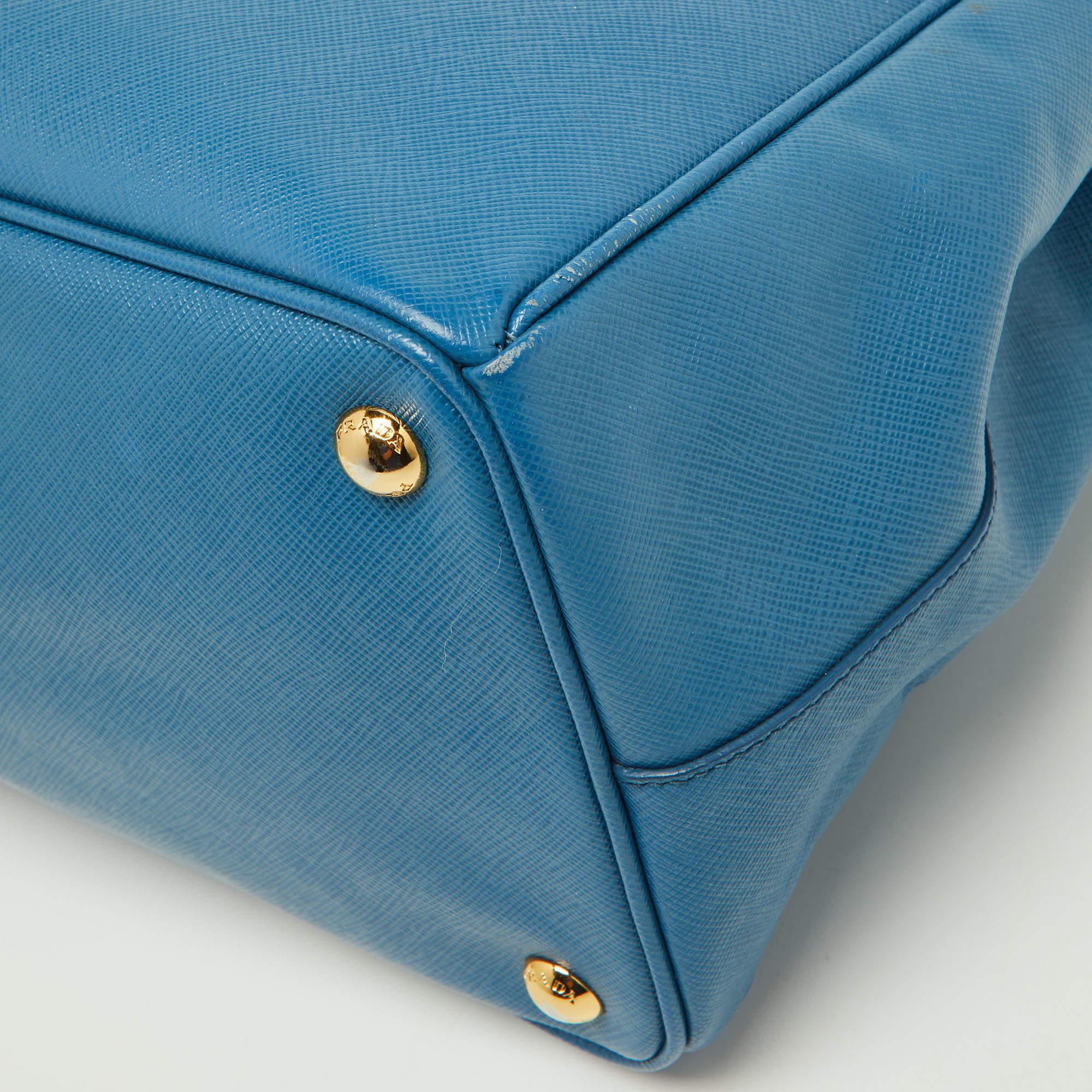 Women's Prada Blue Saffiano Lux Leather Large Galleria Double Zip Tote