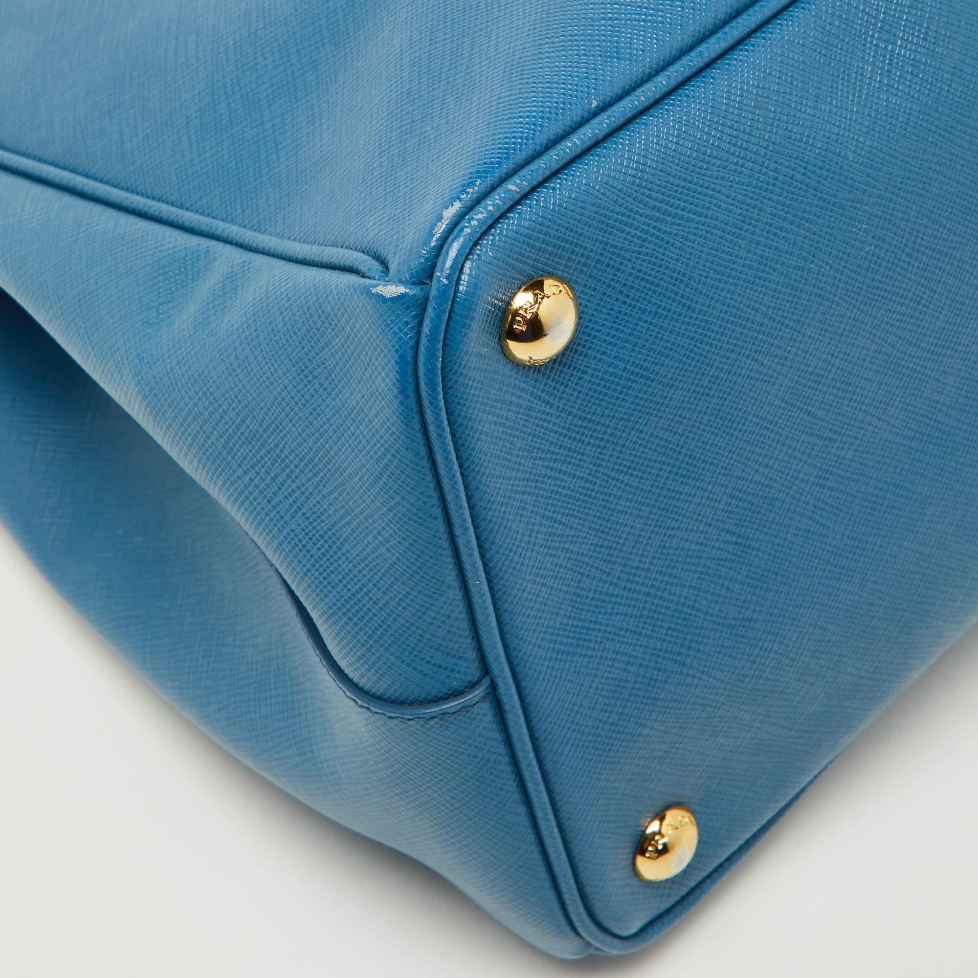 Prada Blue Saffiano Lux Leather Large Galleria Double Zip Tote 1