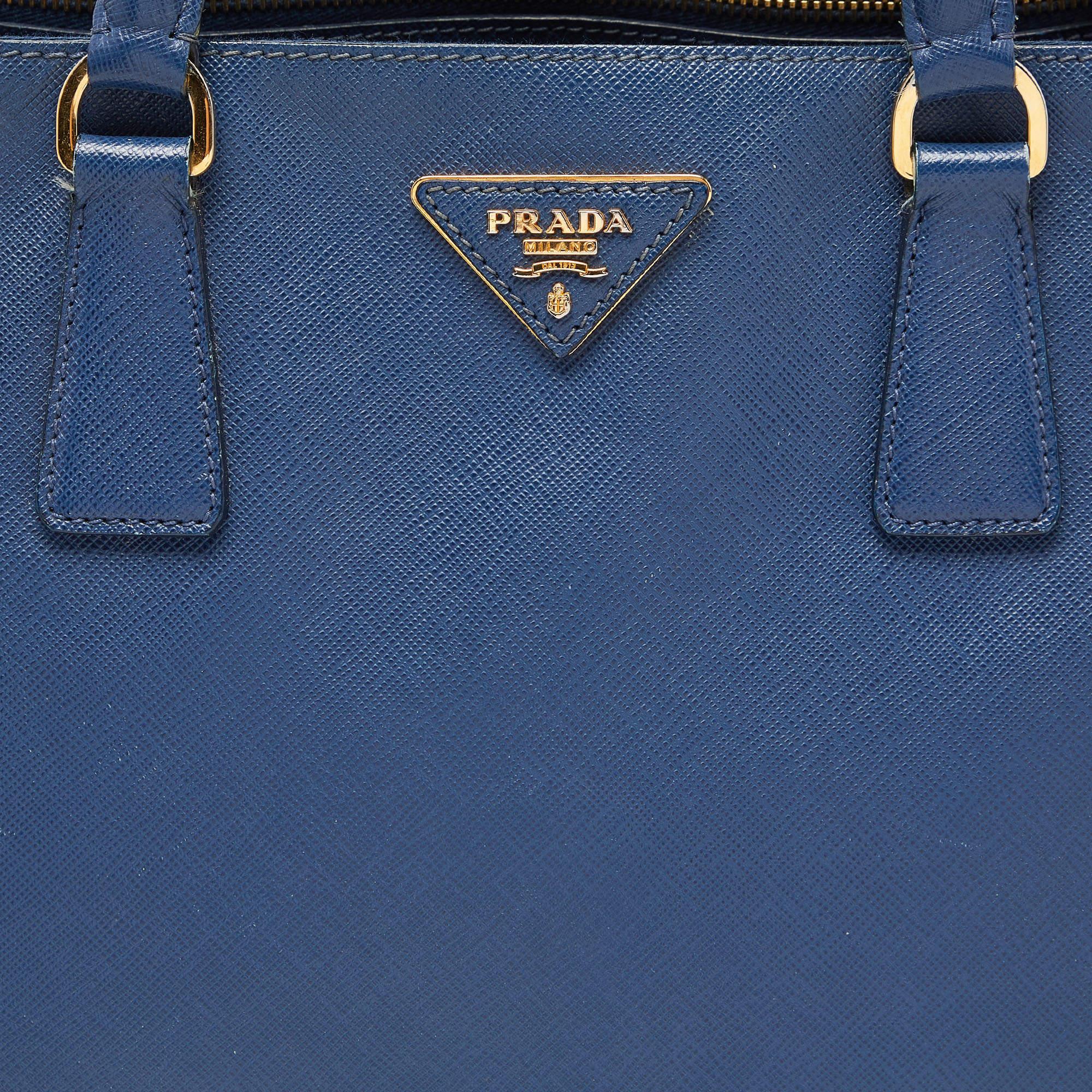 Prada Blue Saffiano Lux Leather Large Galleria Double Zip Tote For Sale 4