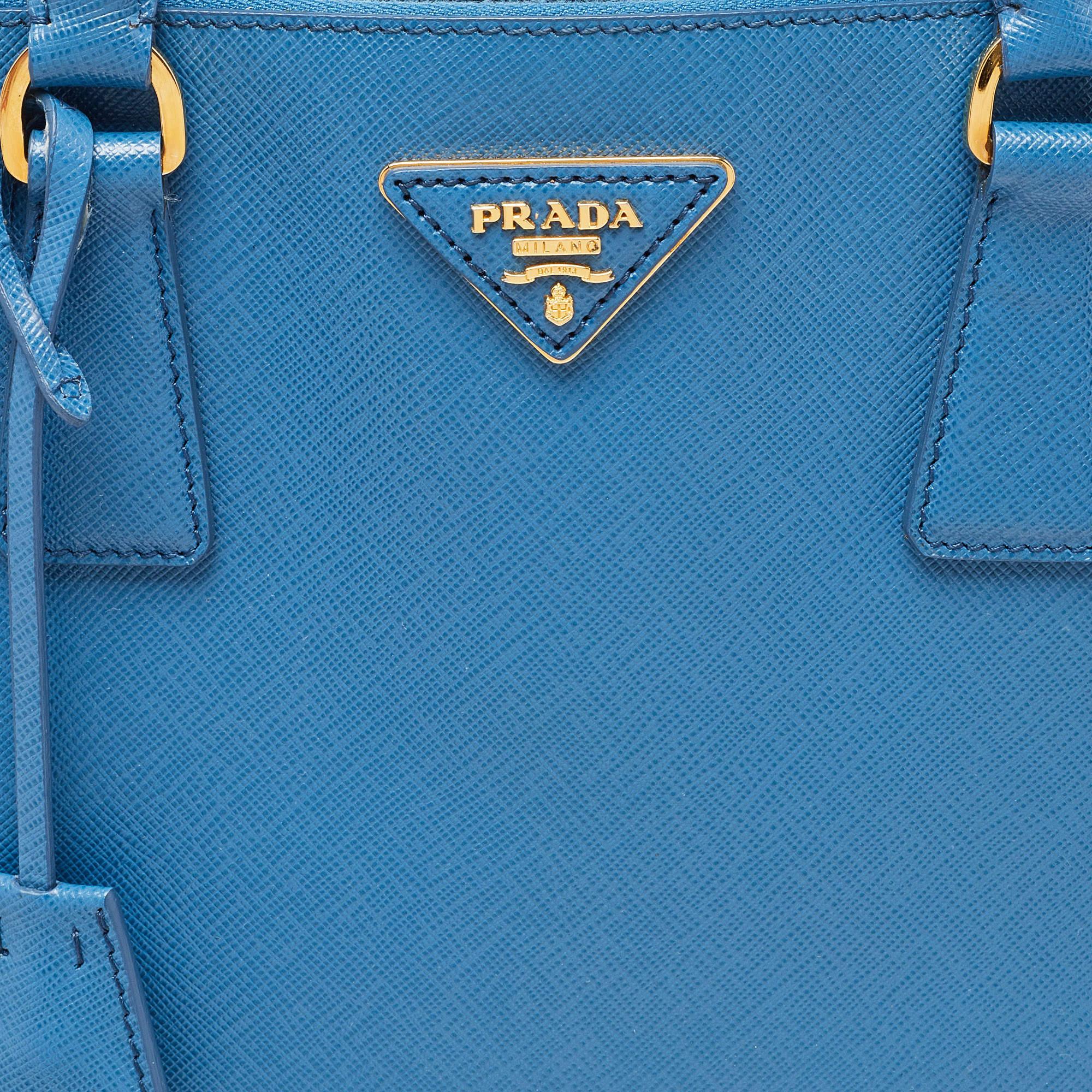 Prada Blue Saffiano Lux Leather Large Galleria Double Zip Tote For Sale 5