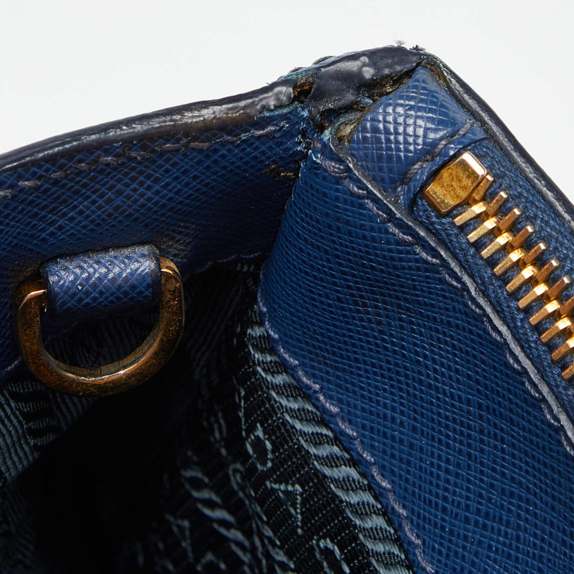 Prada Blau Saffiano Lux Leder Große Galleria Tote mit doppeltem Reißverschluss im Angebot 5