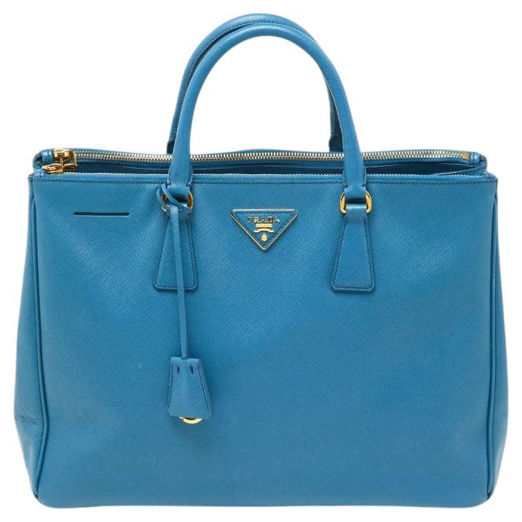 Prada Blue Saffiano Lux Leather Large Galleria Double Zip Tote