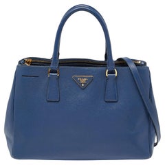 Prada Blue Saffiano Lux Leather Large Galleria Double Zip Tote