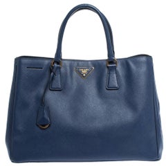 Prada Blue Saffiano Lux Leather Large Gardener's Tote