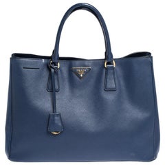 Prada Blue Saffiano Lux Leather Large Gardener's Tote