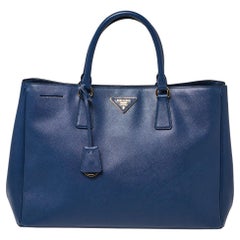 Prada Blue Saffiano Lux Leather Large Gardener's Tote