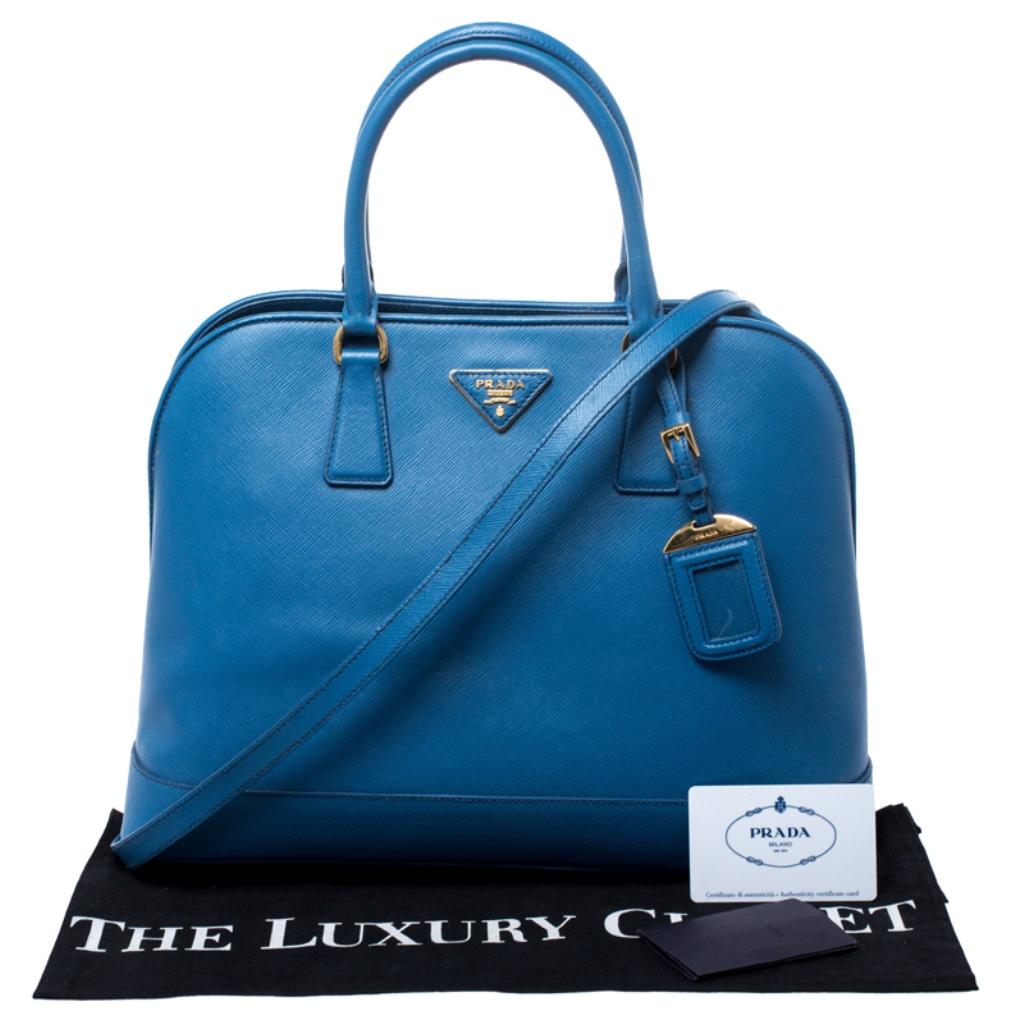 Prada Blue Saffiano Lux Leather Large Promenade Bag 7