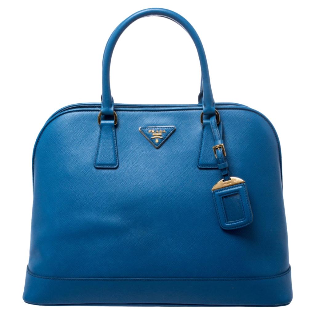 Prada Blue Saffiano Lux Leather Large Promenade Bag