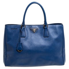 Prada Blue Saffiano Lux Leather Large Tote