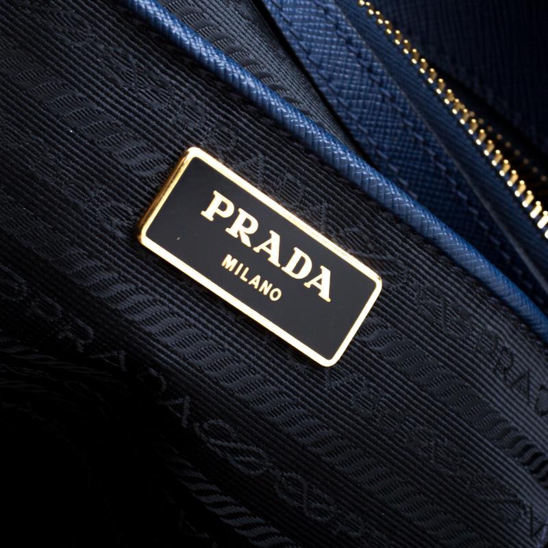 Prada Blue Saffiano Lux Leather Medium Double Zip Tote 6