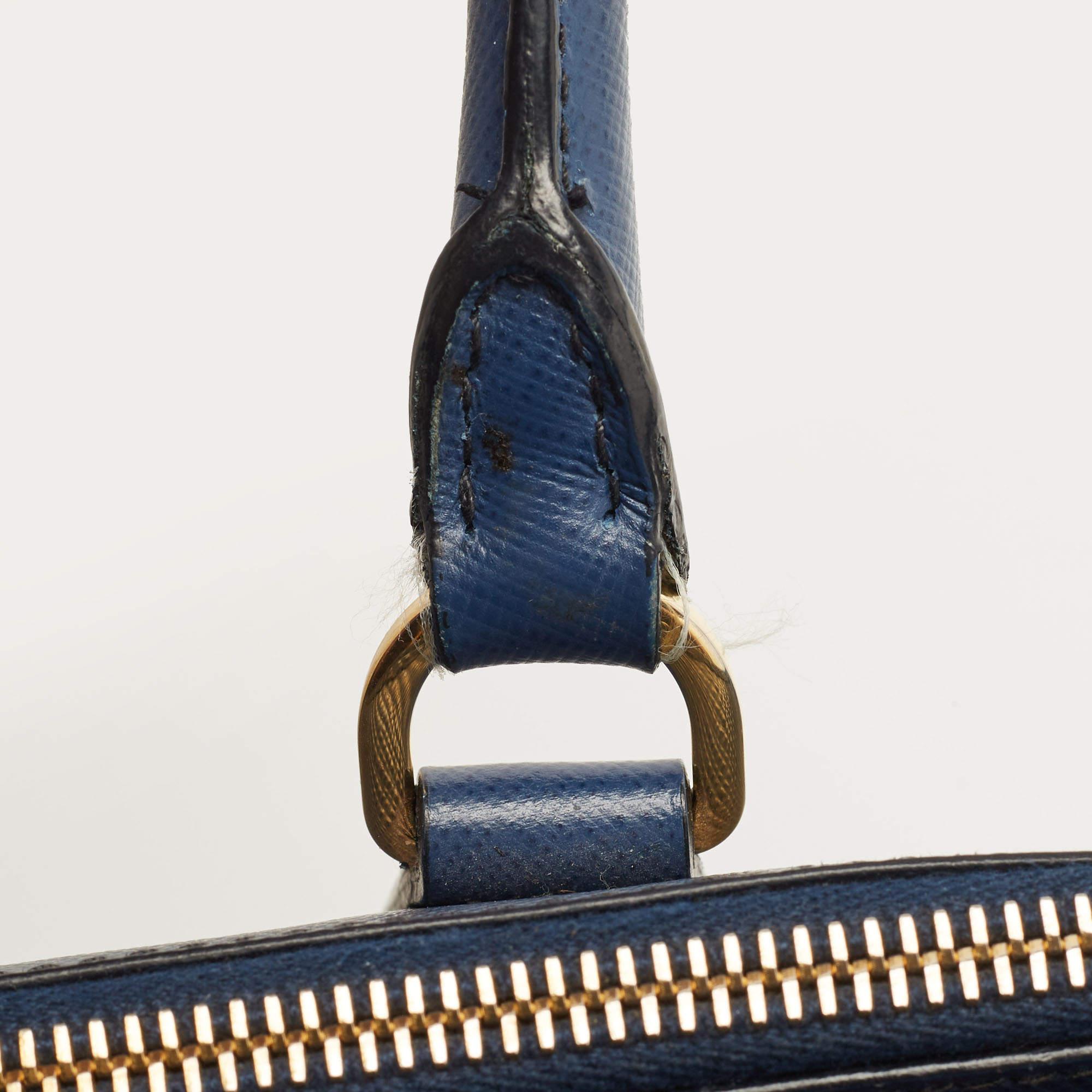 Prada Blue Saffiano Lux Leather Medium Double Zip Tote 6