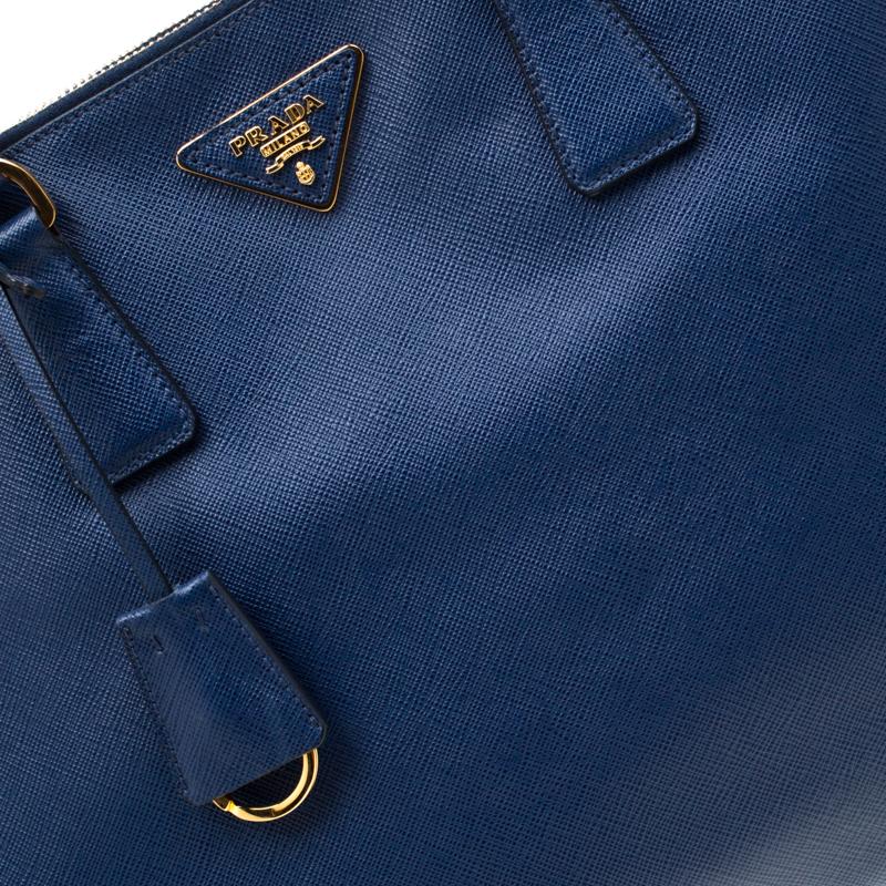 Prada Blue Saffiano Lux Leather Medium Double Zip Tote 7