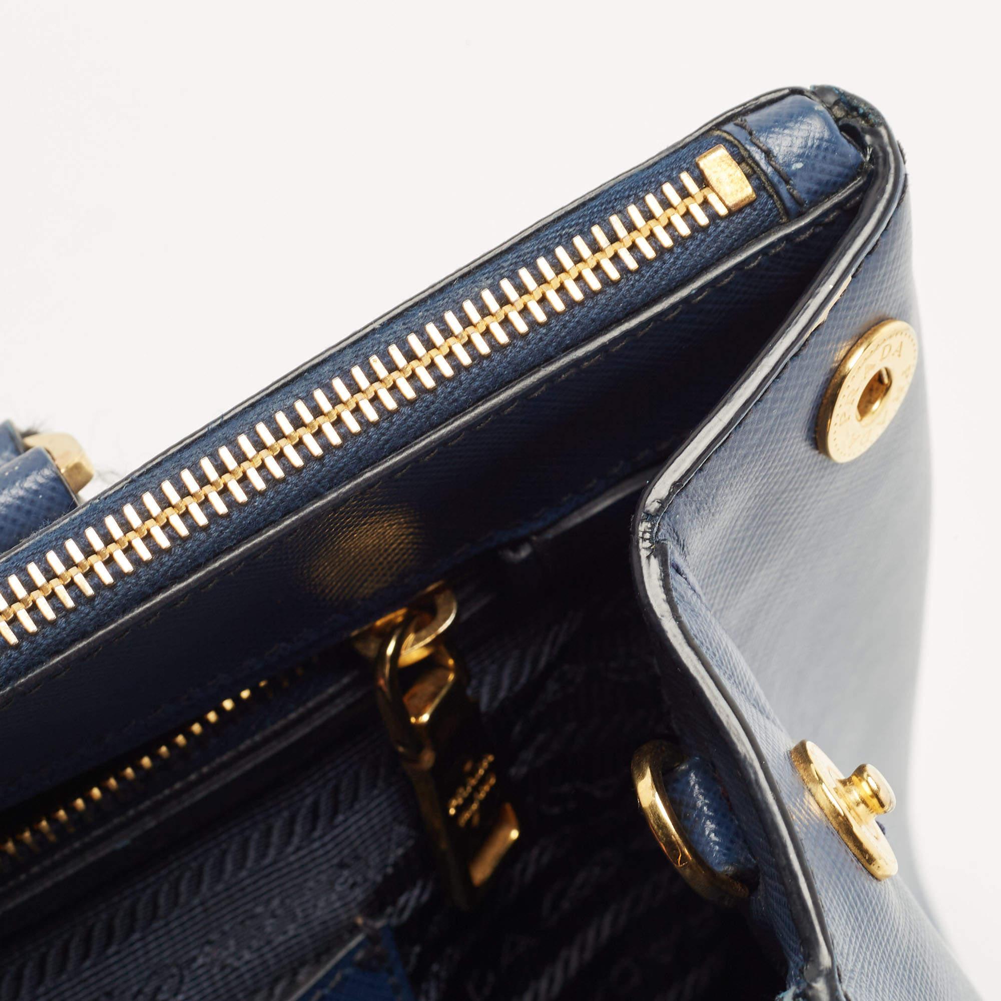 Prada Blue Saffiano Lux Leather Medium Double Zip Tote 12