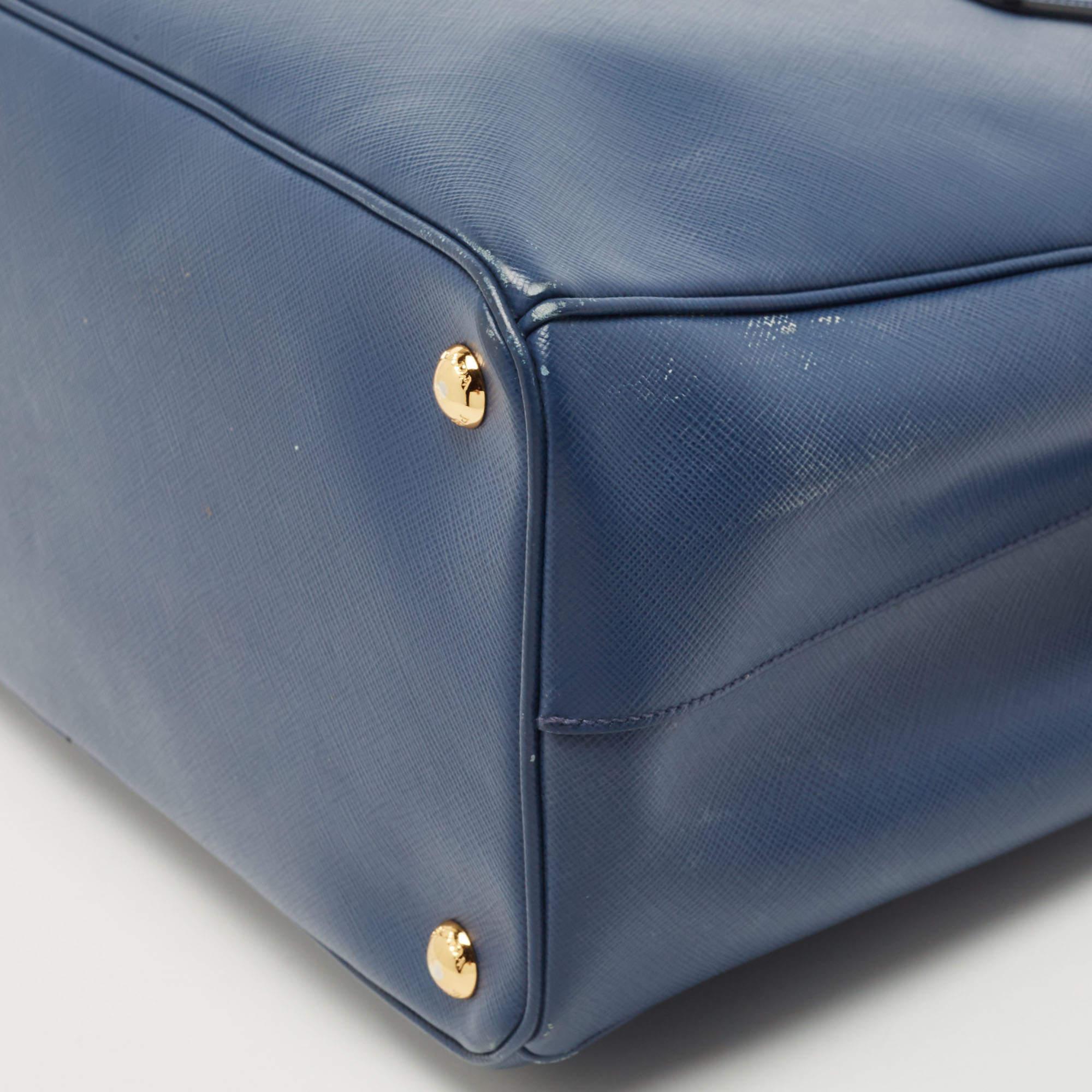 Prada Blue Saffiano Lux Leather Medium Double Zip Tote 14