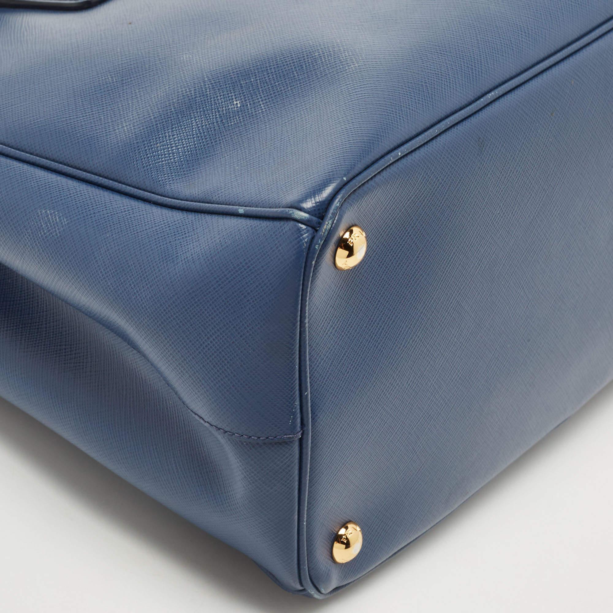 Prada Blue Saffiano Lux Leather Medium Double Zip Tote 15