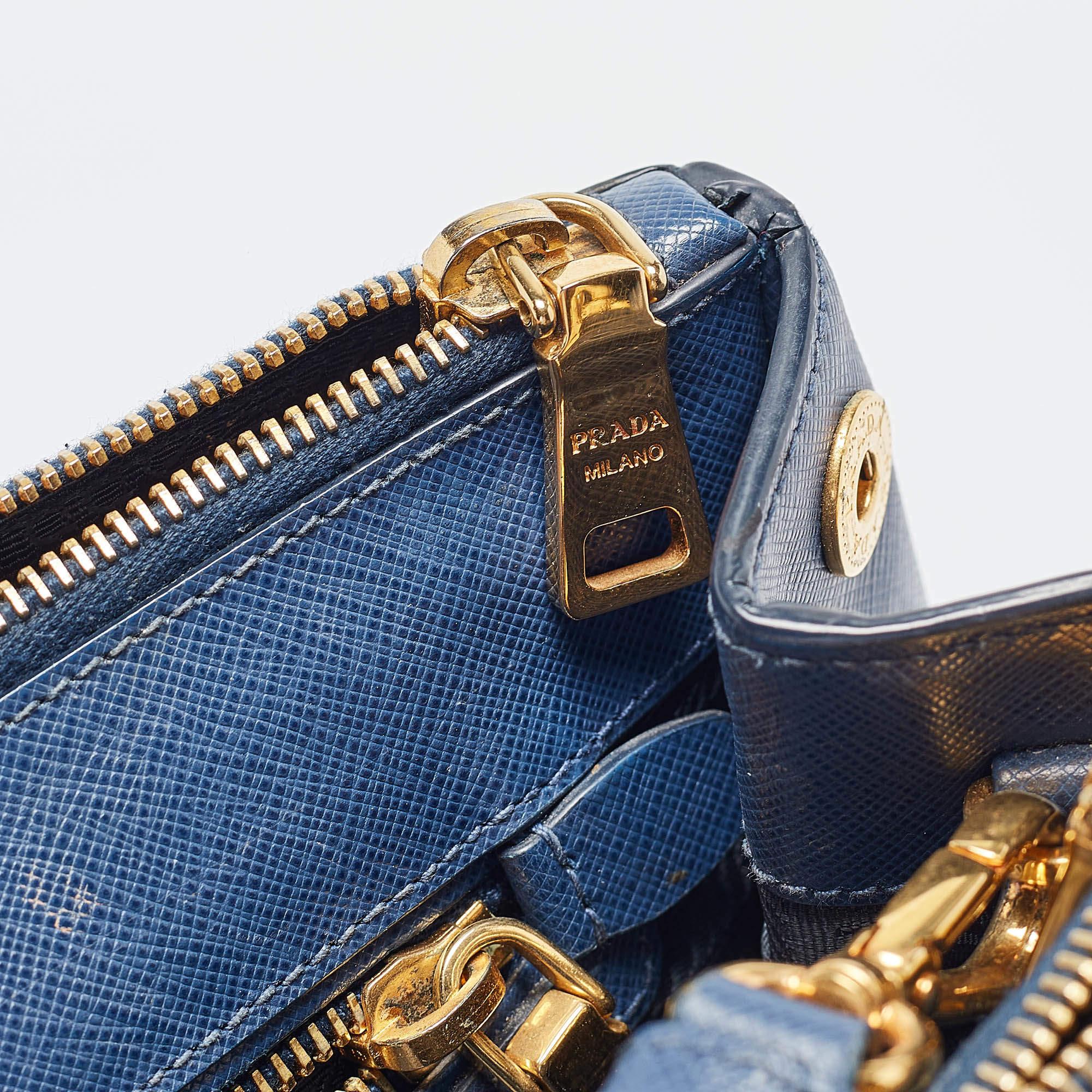 Prada Bolso mediano de piel saffiano Lux azul con doble cremallera 1