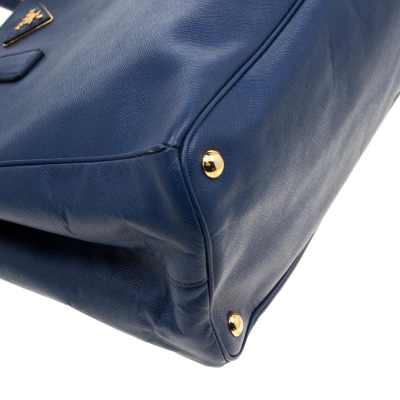 Prada Blue Saffiano Lux Leather Medium Double Zip Tote 2