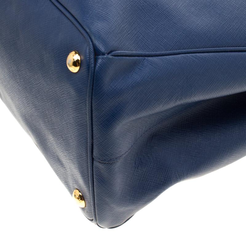 Prada Blue Saffiano Lux Leather Medium Double Zip Tote 3