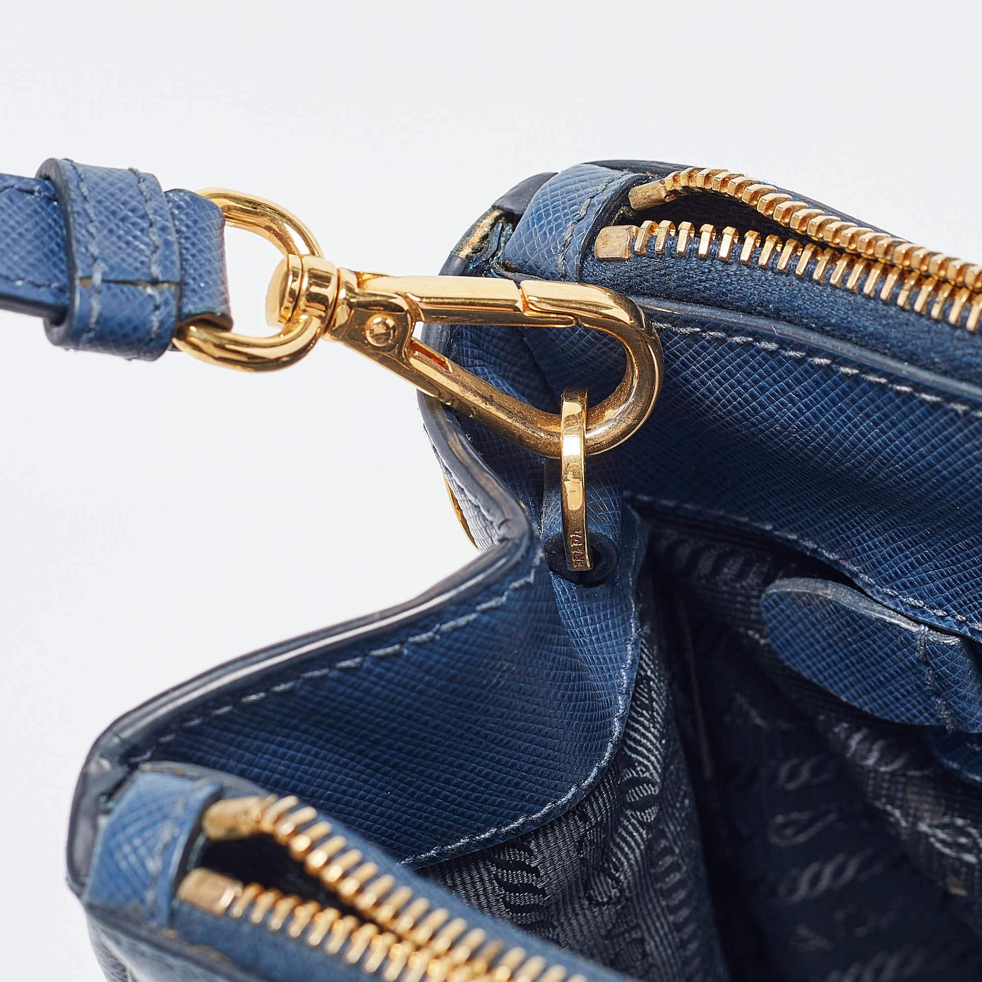 Prada Bolso mediano de piel saffiano Lux azul con doble cremallera 3