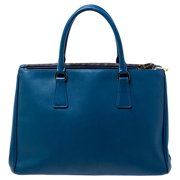 Prada Blue Saffiano Lux Leather Medium Double Zip Tote For Sale at 1stDibs