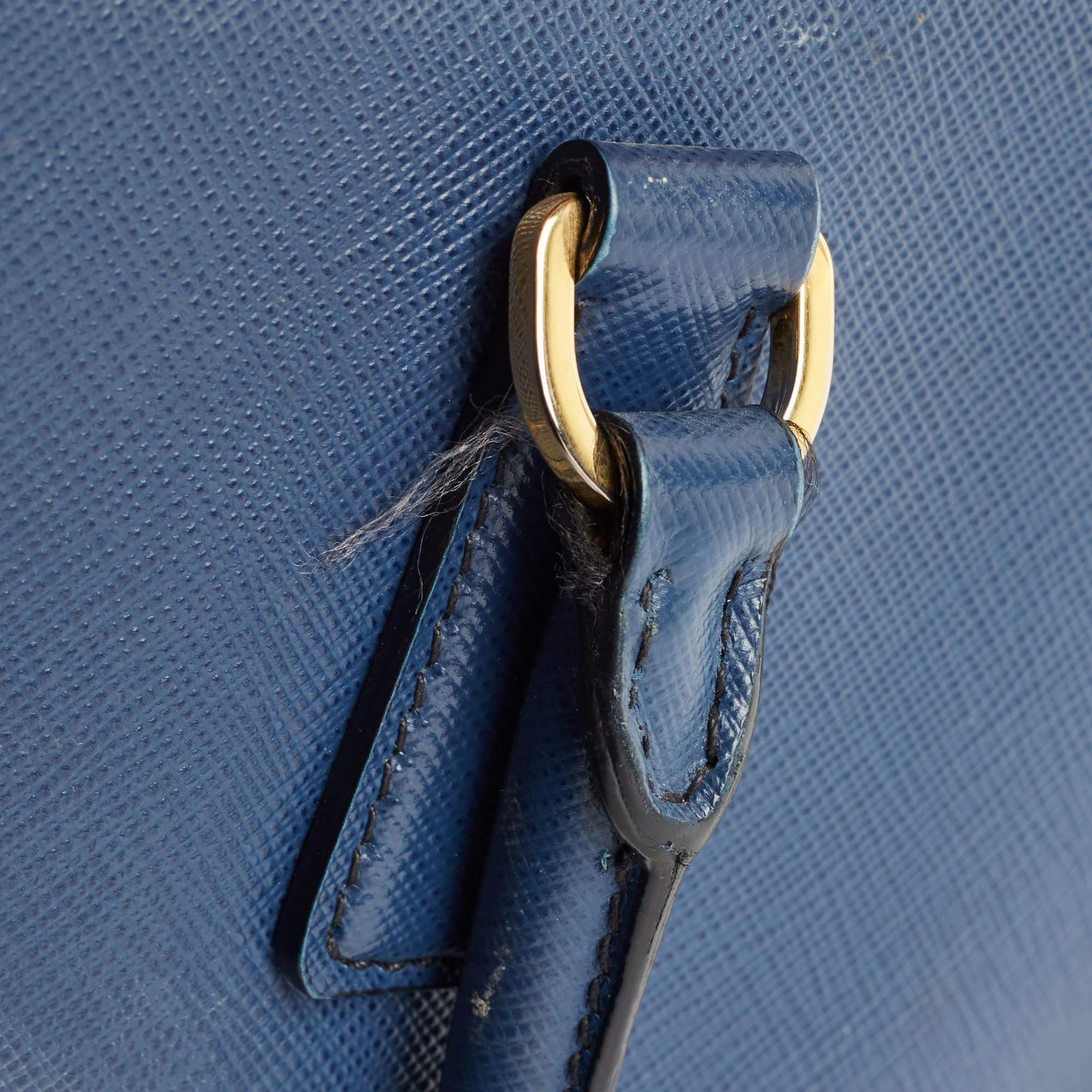 Prada Blue Saffiano Lux Leather Medium Double Zip Tote 5