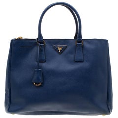 Prada Blue Saffiano Lux Leather Medium Double Zip Tote