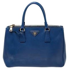 Prada Blue Saffiano Lux Leather Medium Double Zip Tote