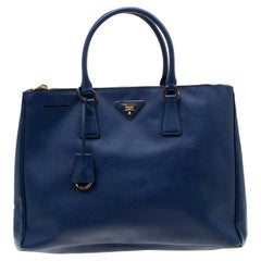 Prada Blue Saffiano Lux Leather Medium Double Zip Tote