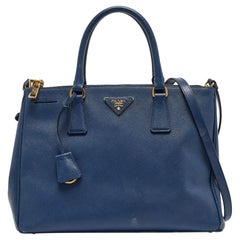 Prada Blue Saffiano Lux Leather Medium Double Zip Tote