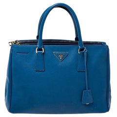 Prada Blue Saffiano Lux Leather Medium Double Zip Tote