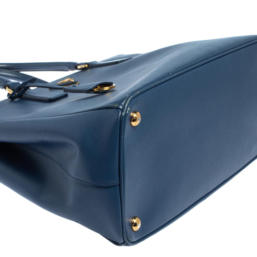 Prada Blue Saffiano Lux Leather Medium Galleria Double Zip Tote 9