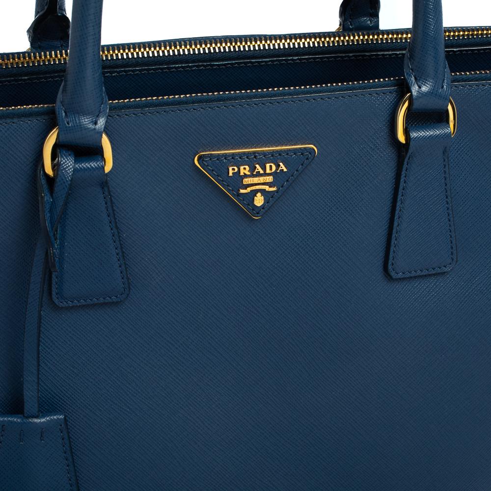 Prada Blue Saffiano Lux Leather Medium Galleria Double Zip Tote 10