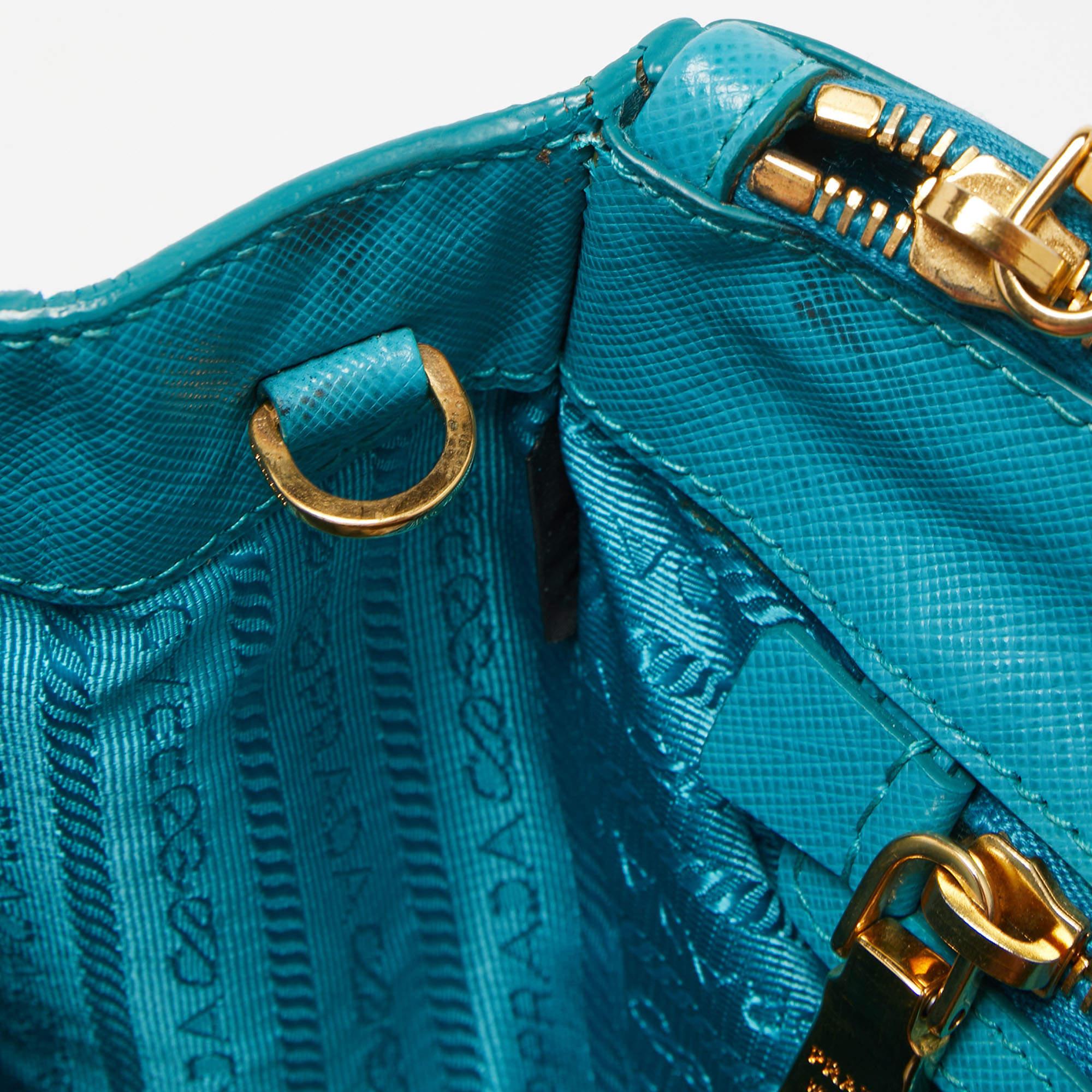 Prada Blue Saffiano Lux Leather Medium Galleria Double Zip Tote 13