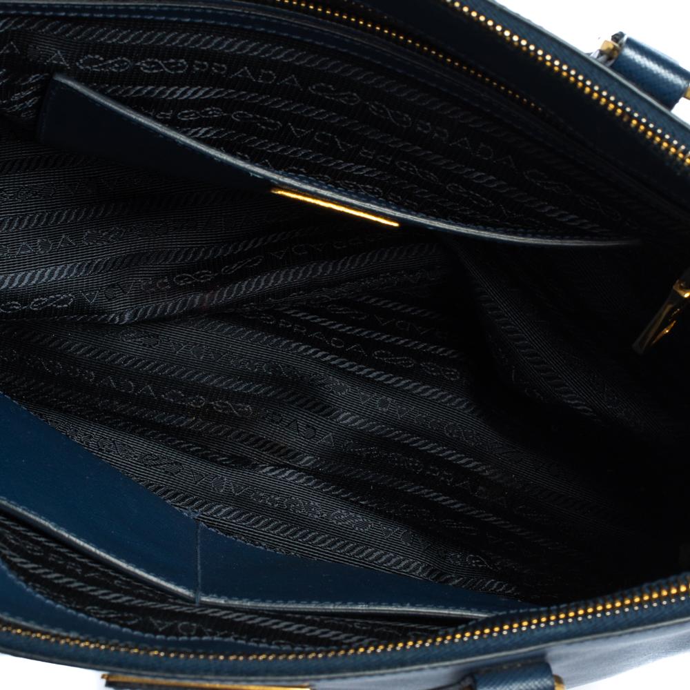 Prada Blue Saffiano Lux Leather Medium Galleria Double Zip Tote 4