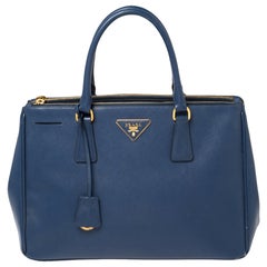Prada Blue Saffiano Lux Leather Medium Galleria Double Zip Tote